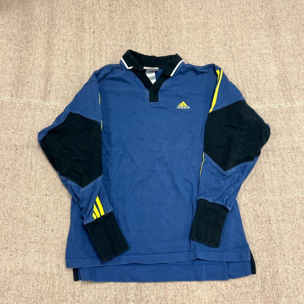 Vintage Adidas Rugby Shirt Mens Small Blue 1990s Long Sleeve